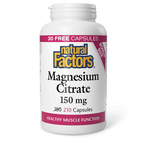 Natural Factors Magnesium Citrate 150mg BONUS SIZE 180+30 Capsules