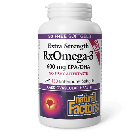 Natural Factors RxOmega-3 Extra Strength 600mg Bonus Size 120+30 Softgels