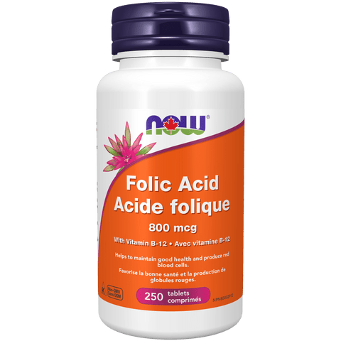 NOW Folic Acid 800mcg + B-12 25mcg 250 Tablets