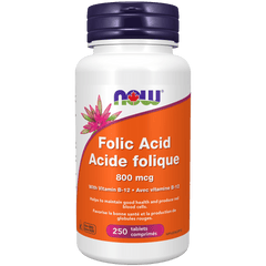 NOW Folic Acid 800mcg + B-12 25mcg 250 Tablets