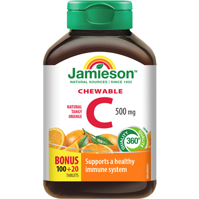 Jamieson Vitamin C 500mg Tangy Orange BONUS SIZE 120 Chewable