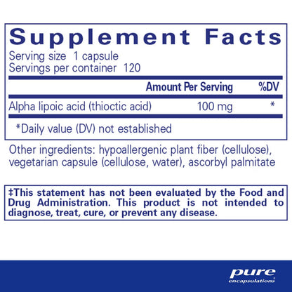 Pure Encapsulations Alpha Lipoic Acid 100mg 120 Capsules