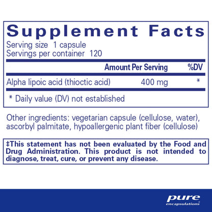 Pure Encapsulations Alpha Lipoic Acid 400mg 60 Capsules