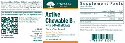 Genestra Active Chewable B12 with L-Methylfolate 60 Chewable Tablets