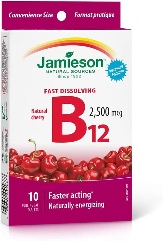 Jamieson Vitamin B12 2,500mcg Methylcobalamin Trial & Travel 10 Fast Dissolving Sublingual Tablets