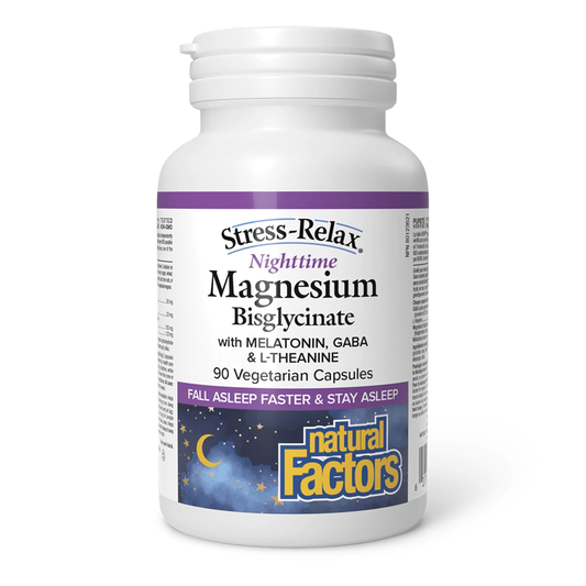 Natural Factors Nighttime Magnesium Bisglycinate  Stress-Relax 90 Veg Capsules