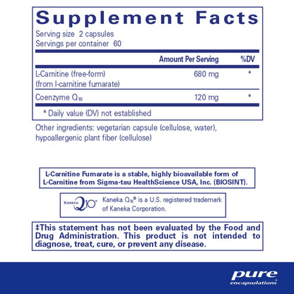 Pure Encapsulations CoQ10 l-Carnitine Fumarate  120 Capsules