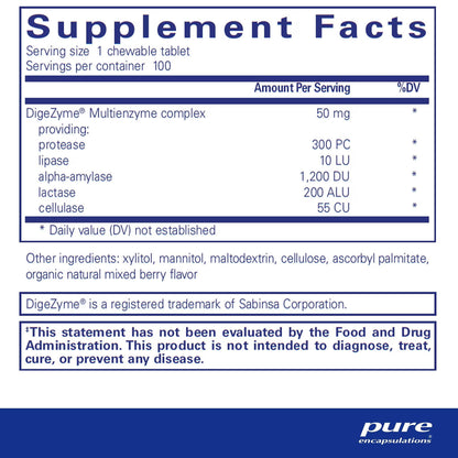Pure Encapsulations Digestive Enzyme chewables 100 Chewable Tablets