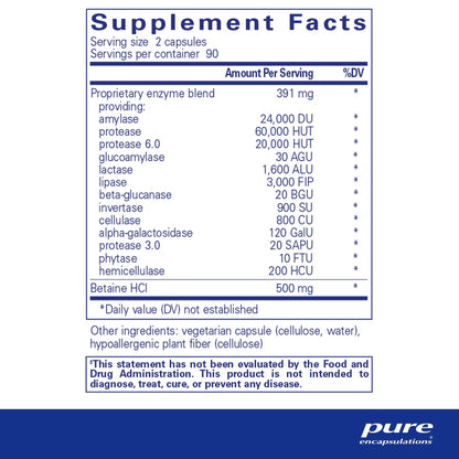 Pure Encapsulations Digestive Enzymes Ultra with Betaine HCl 180 Capsules