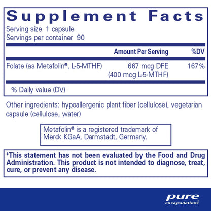 Pure Encapsulations Folate 400mcg 90 Capsules