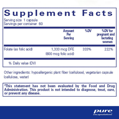 Pure Encapsulations Folic Acid 60 Capsules