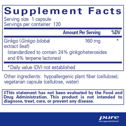 Pure Encapsulations Ginkgo 50 160mg 120 Capsules