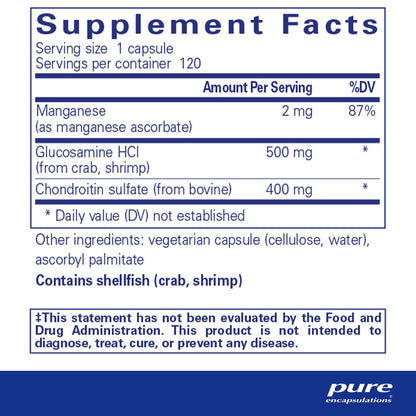 Pure Encapsulations Glucosamine Chondroitin with Manganese 120 Capsules