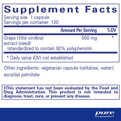 Pure Encapsulations Grape Pip 500mg 120 Capsules