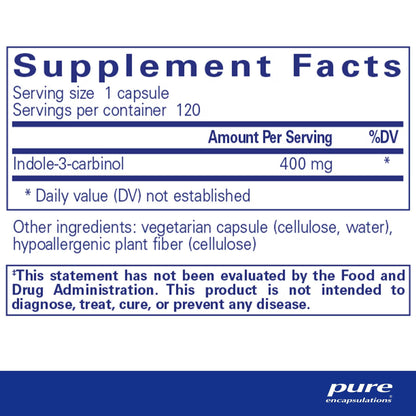 Pure Encapsulations Indole-3-Carbinol 400mg 120 Capsules