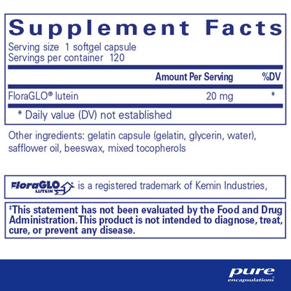 Pure Encapsulations Lutein 20mg 120 Capsules