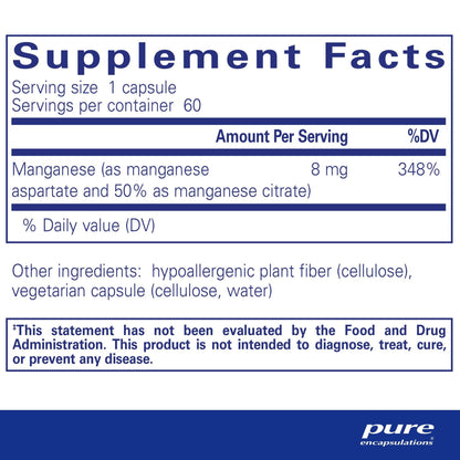 Pure Encapsulations Manganese (aspartate/citrate) 60 Capsules