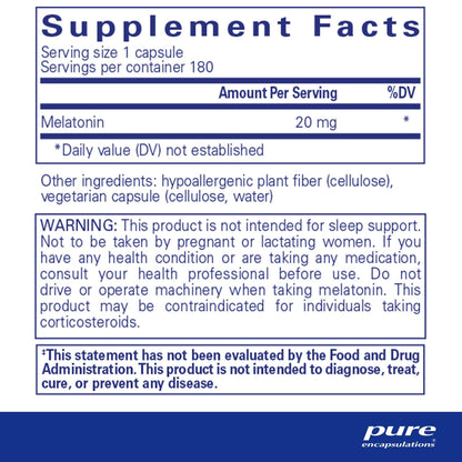 Pure Encapsulations Melatonin 20mg 180 Capsules