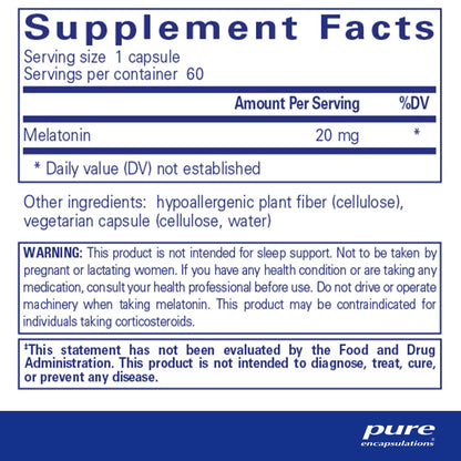 Pure Encapsulations Melatonin 20mg 60 Capsules