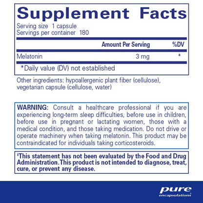 Pure Encapsulations Melatonin 3mg 180 Capsules