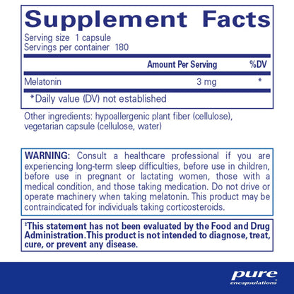 Pure Encapsulations Melatonin 3mg 30 Capsules
