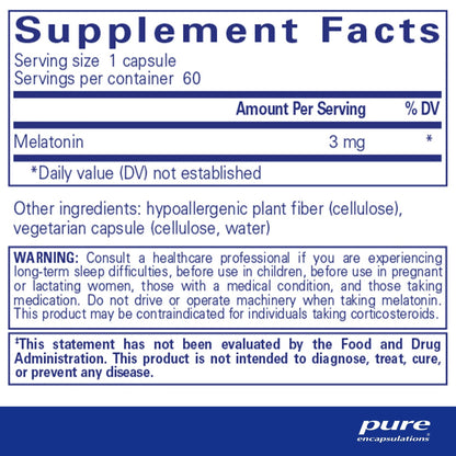 Pure Encapsulations Melatonin 3mg 60 Capsules