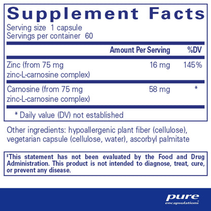 Pure Encapsulations Peptic-Care (Zinc-L-Carnosine) 60 Capsules