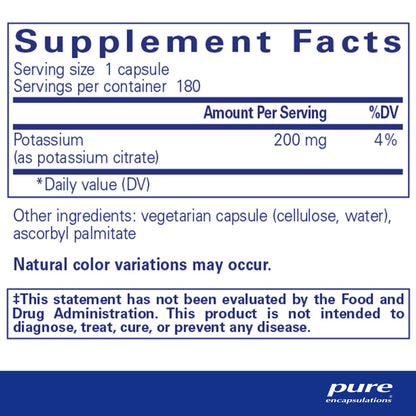 Pure Encapsulations Potassium (citrate) 180 Capsules