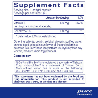 Pure Encapsulations Q-Gel (Hydrosoluble CoQ10) 100mg  60 Capsules