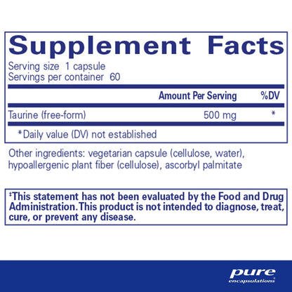 Pure Encapsulations Taurine 500mg 60 Capsules