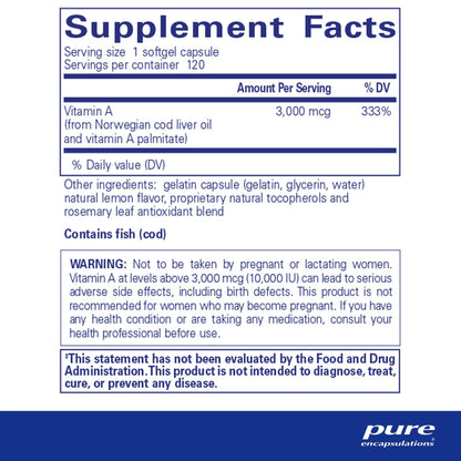 Pure Encapsulations Vitamin A 3,000 mcg (10,000 IU) 120 Capsules