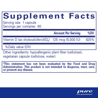 Pure Encapsulations Vitamin D3 125 mcg (5,000 IU) 30 Capsules