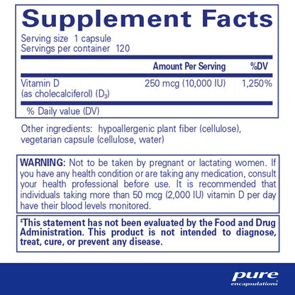 Pure Encapsulations Vitamin D3 250 mcg (10,000 IU) 120 Capsules