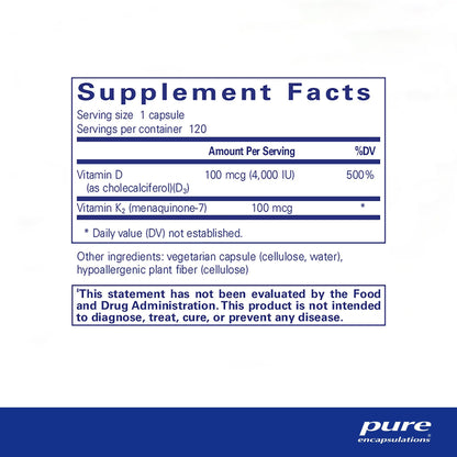 Pure Encapsulations Vitamin D3 & K2 120 Capsules