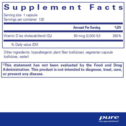 Pure Encapsulations Vitamin D3 (vegan) 120 Capsules