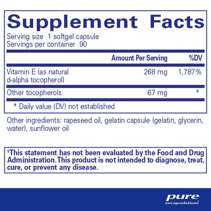 Pure Encapsulations Vitamin E (with mixed tocopherols) 90 Capsules