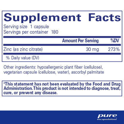 Pure Encapsulations Zinc (citrate) 180 Capsules