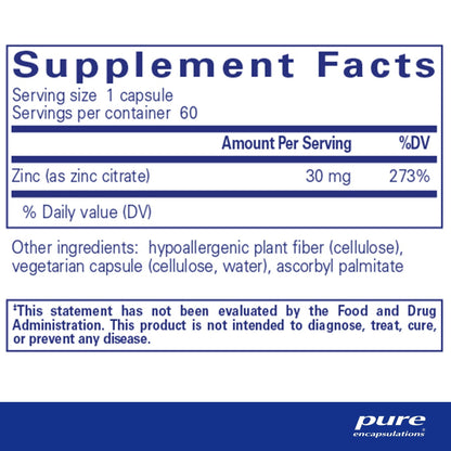 Pure Encapsulations Zinc (citrate) 60 Capsules