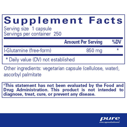 Pure Encapsulations L-Glutamine 850mg 250 Capsules