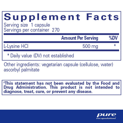Pure Encapsulations L-Lysine 270 Capsules