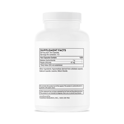 Thorne Betaine HCL & Pepsin 225 Capsules