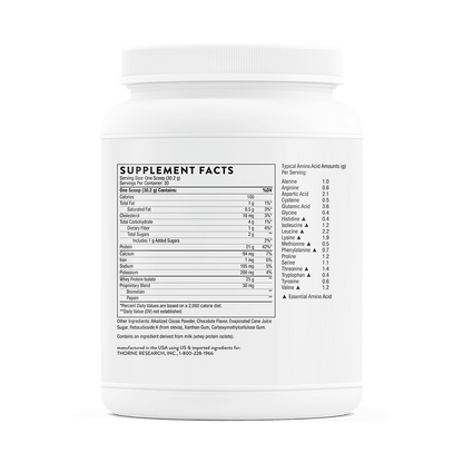 Thorne Whey Protein Isolate - Chocolate 906g