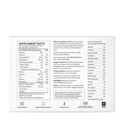 Thorne Whey Protein Isolate - Travel Packs - Chocolate 14 Packets