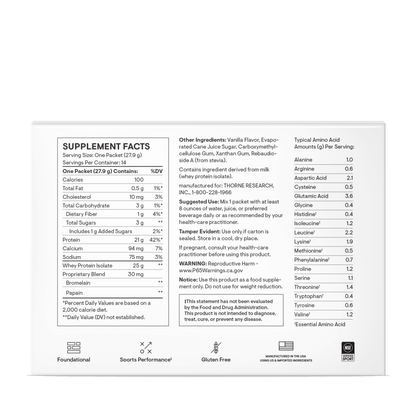 Thorne Whey Protein Isolate - Travel Packs - Vanilla 14 Packets