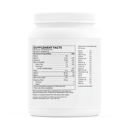 Thorne Whey Protein Isolate - Vanilla 837g
