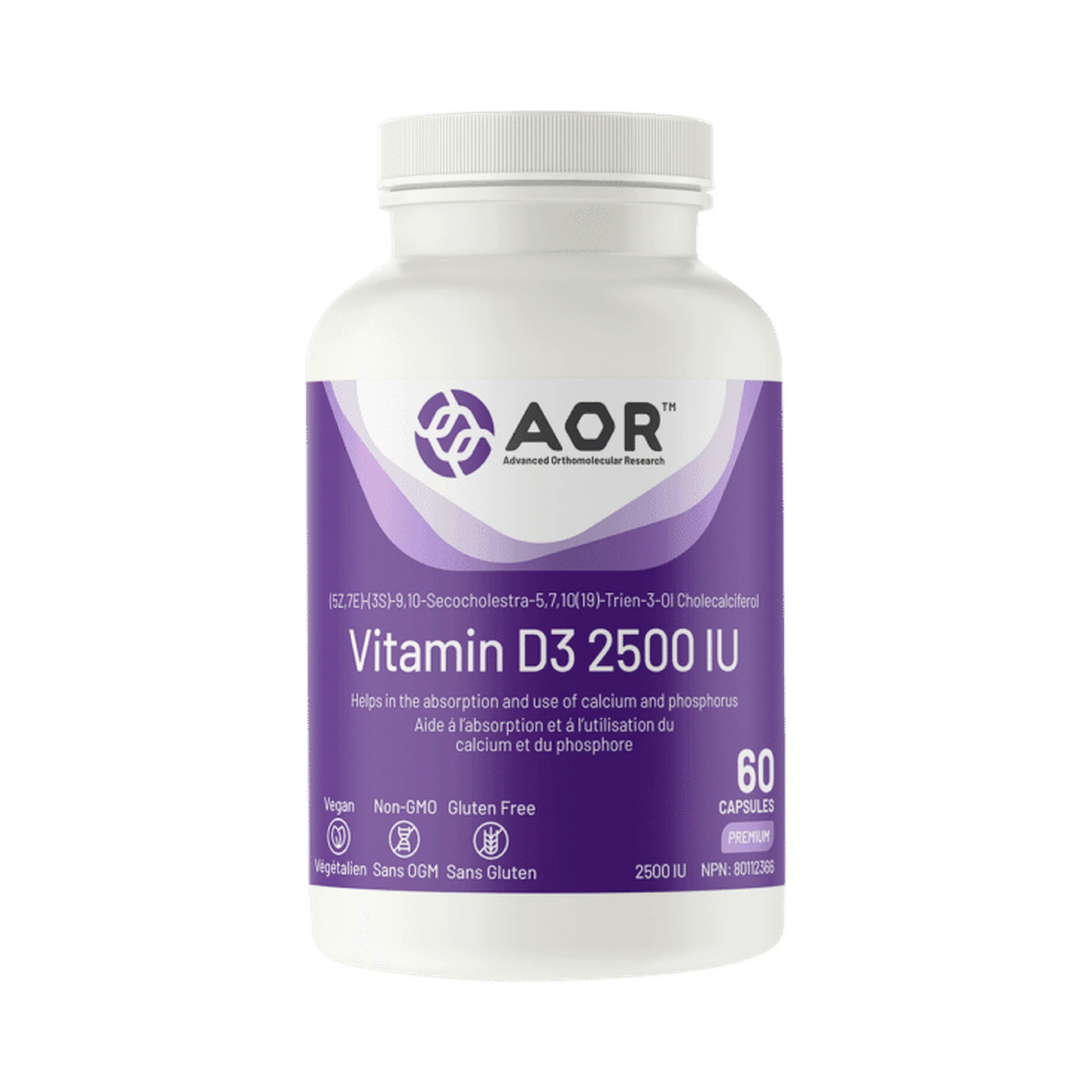 AOR Vitamin D3 2500IU 60 Capsules