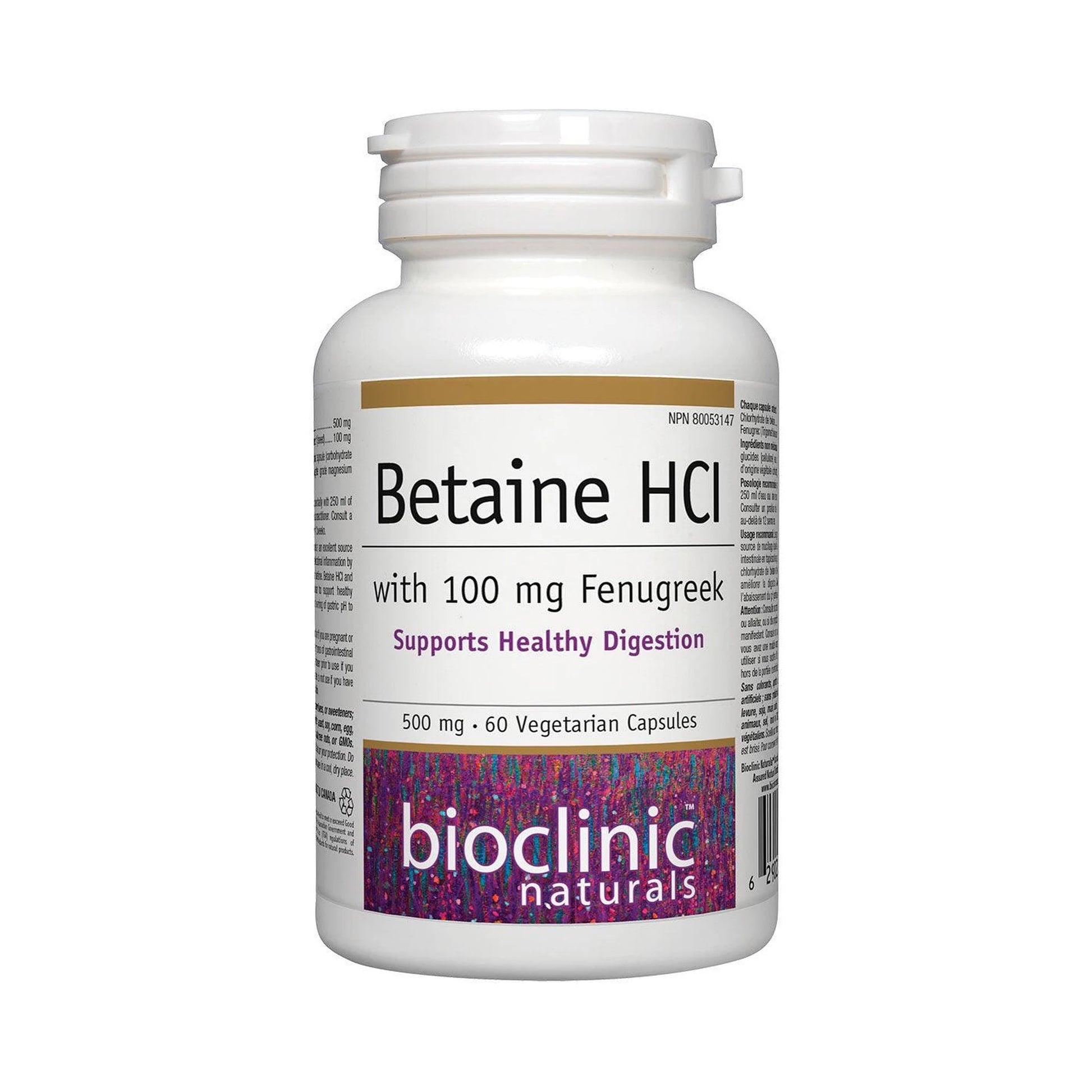 Bioclinic Naturals Betaine HCI with 100mg Fenugreek 60 Veg Capsules