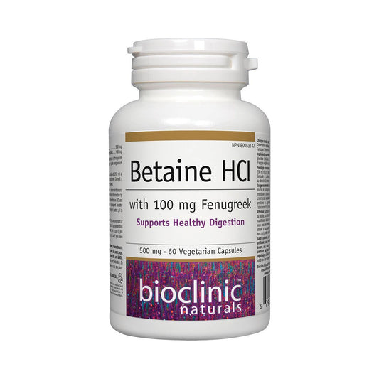 Bioclinic Naturals Betaine HCI with 100mg Fenugreek 60 Veg Capsules