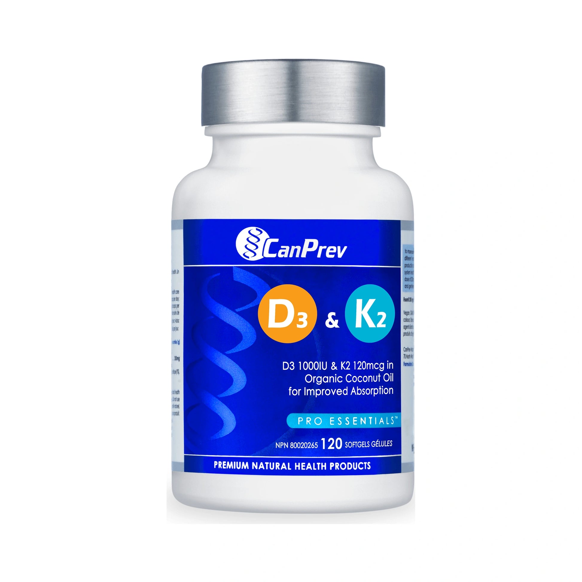 CanPrev D3 & K2 in Organic Coconut Oil 120 Softgels