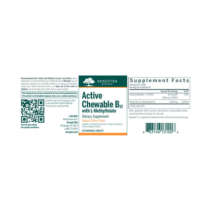 Genestra Active Chewable B12 with L-Methylfolate 60 Chewable Tablets
